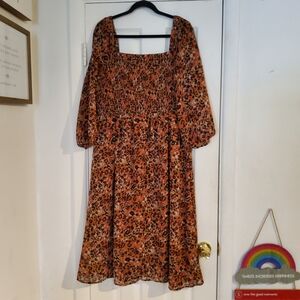 Beachlunchlounge Orange and Black Maxi Sundress with Bishop Sleeves